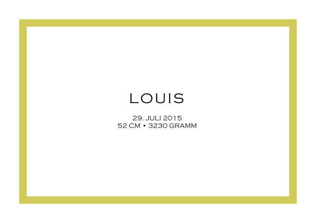 Eingerahmter Louis - Geburtsanzeigen Online Karte mit grünem Rahmen und Text zum anpassen.