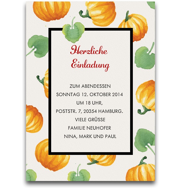 Online Thanksgiving invitation card with pumkins.