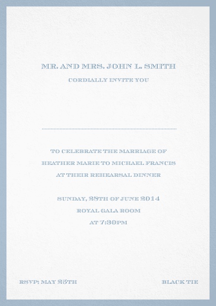 Orange County Marriage - Blue - classic cards Invitation card with golden border including a dotted line for name of recipient. Blue.