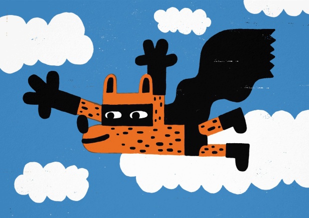 Grußkarte mit fliegendem Fuchs.