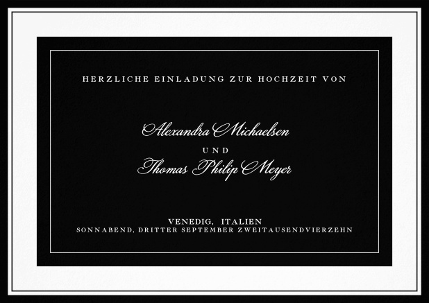 Klassische Einladungskarte mit kursiver Schrift. Schwarz.