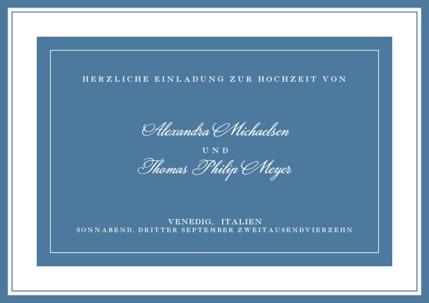 Online Klassische Einladungskarte mit kursiver Schrift. Blau.
