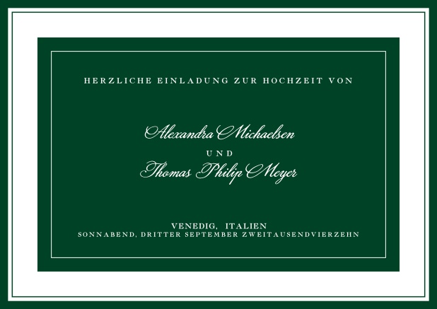 Online Klassische Einladungskarte mit kursiver Schrift. Grün.