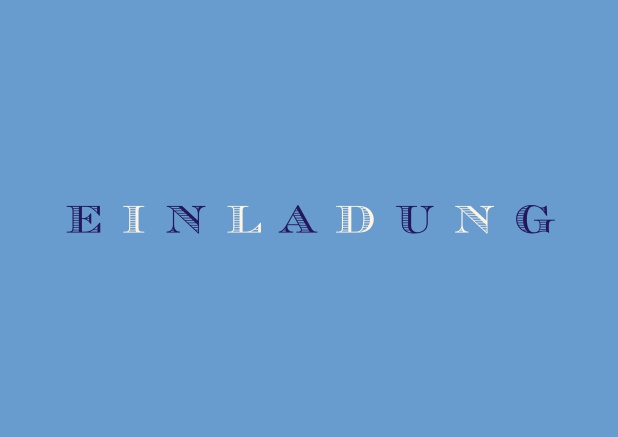 Online Einladungskarte mit blau und weißen Buchstaben.