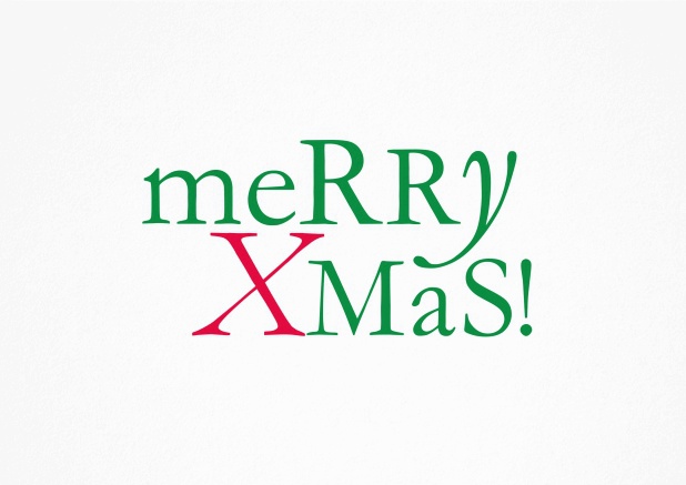 White christmas card with the green-pink phrase "merry xmas".