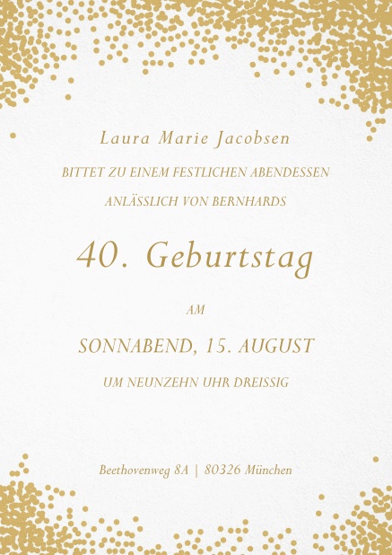 Einladung mit Glitzerecken zum 40. Geburtstag.