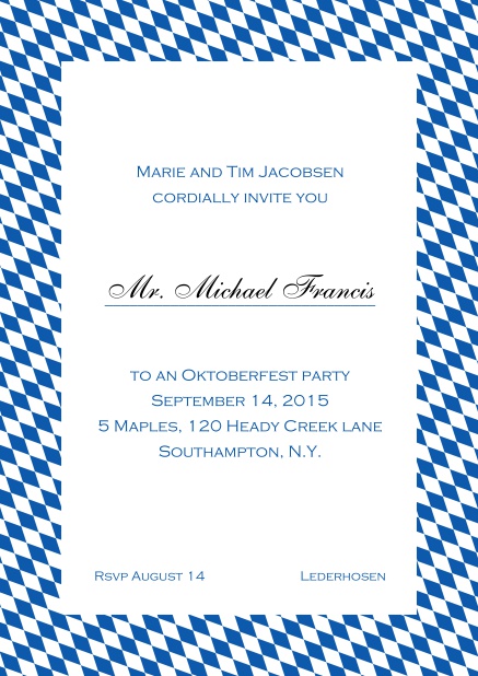 Classic online invitation card with classic bavarian frame and editable text.