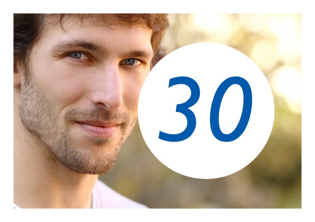 30-Speechless surprise - Blue - 30th Birthday Online Birthday card for a 30th Birthday celebration including photo and round editable textfield. Blue.