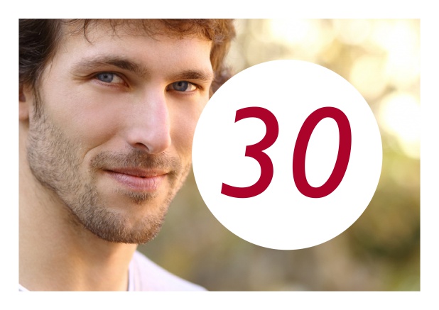 30-Speechless surprise - Red - 30th Birthday Online Birthday card for a 30th Birthday celebration including photo and round editable textfield. Red.