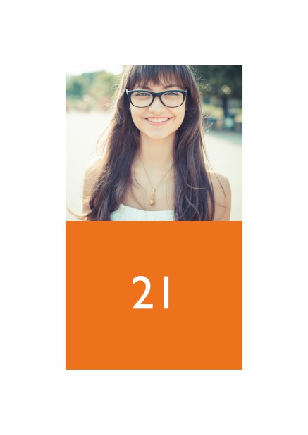 Online 21st birthday invitation card with photo and text field in different colors. Orange.