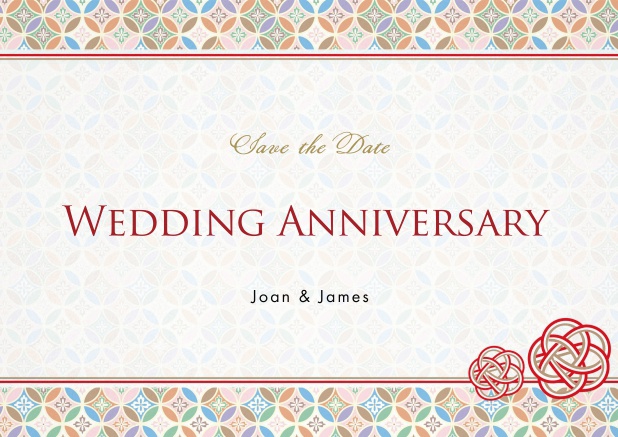 Wedding anniversary invitation card with colorful elements.