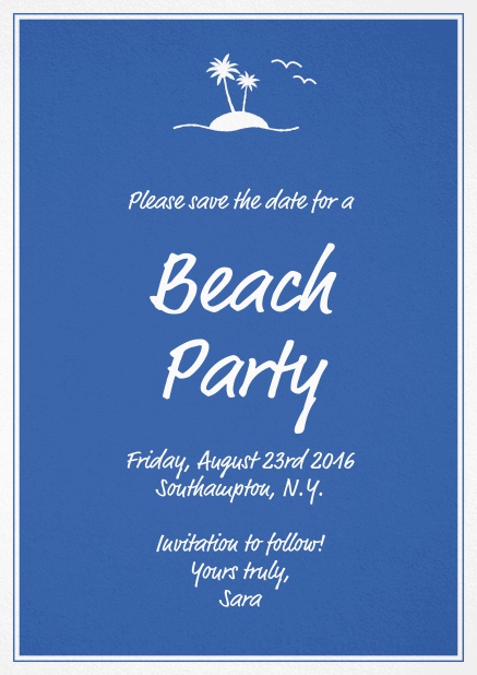 Stranded island - Blue - Summer Save the date invitation card for beach parties with a little island and seagulls Blue.