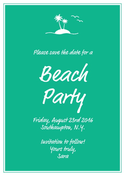 Stranded island - Green - Summer Online save the date card with small island illusatration with palm trees. Green.