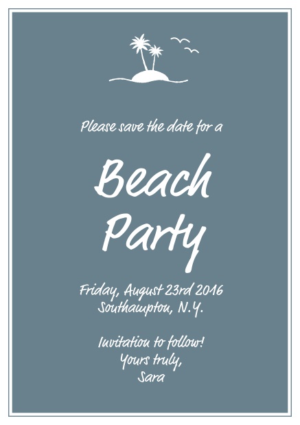 Stranded island - Grey - Summer Online save the date card with small island illusatration with palm trees. Grey.