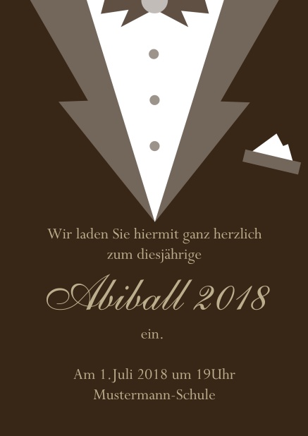 Online Abiball Einladungskarte gestaltet als Smoking Jacket Braun.