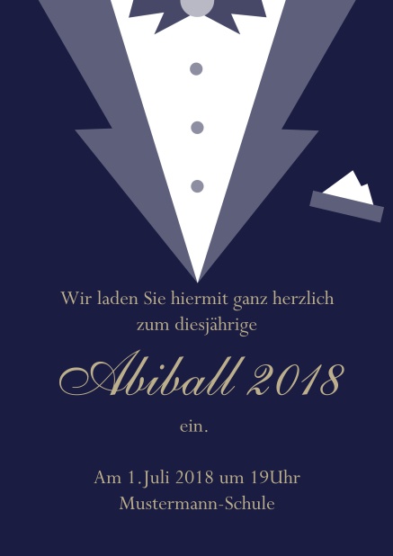 Online Abiball Einladungskarte gestaltet als Smoking Jacket Marine.