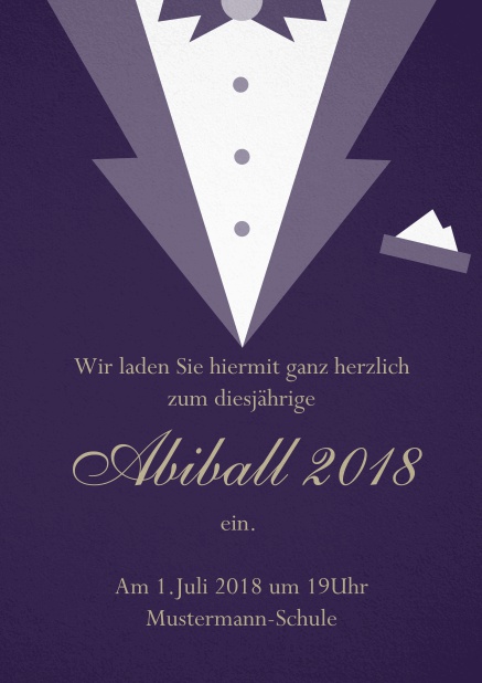 Abiball Einladungskarte gestaltet als Smoking Jacket Lila.