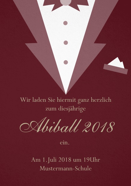 Abiball Einladungskarte gestaltet als Smoking Jacket Rot.