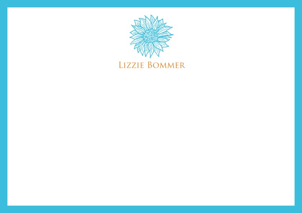 Individuell gestalbare online Briefkarte mit Blume und Rahmen in verschiedenen Farben. Blau.