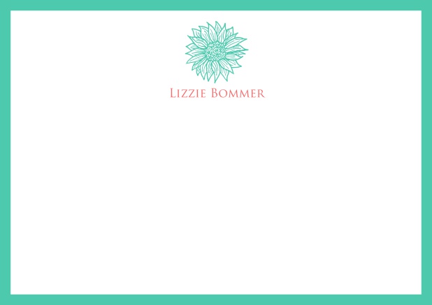 Personalizable online note card with flower and frame in various colors. Green.