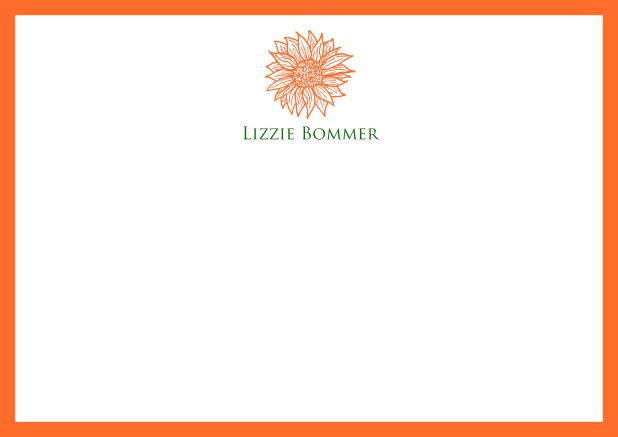 Individuell gestalbare online Briefkarte mit Blume und Rahmen in verschiedenen Farben. Orange.
