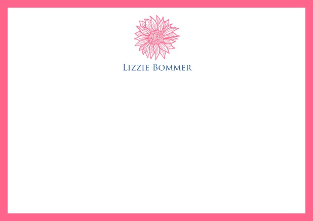 Individuell gestalbare online Briefkarte mit Blume und Rahmen in verschiedenen Farben. Rosa.