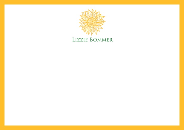 Individuell gestalbare online Briefkarte mit Blume und Rahmen in verschiedenen Farben. Gelb.
