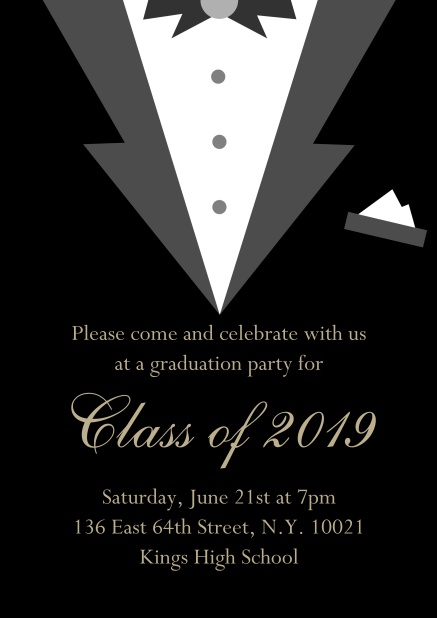 Class of 2019 Black tie - Black - Graduation Class of 2019 graduation online invitation card with Black Tie card design. Black.