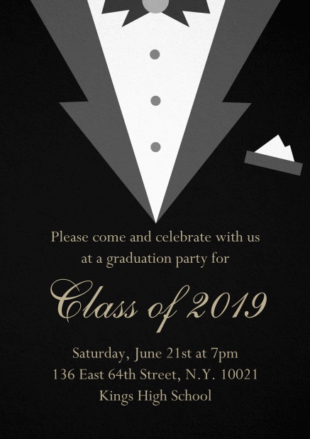 Class of 2019 Black tie - Black - Graduation Class of 2019 graduation invitation card with Black Tie card design. Black.