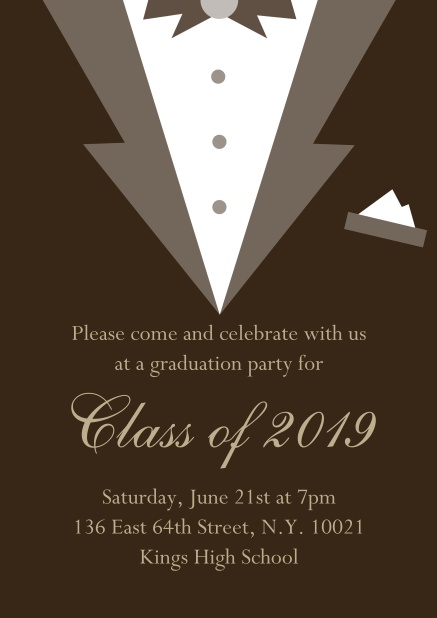 Class of 2019 Black tie - Brown - Graduation Class of 2019 graduation online invitation card with Black Tie card design. Brown.