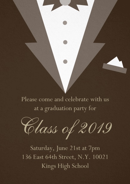 Class of 2019 Black tie - Brown - Graduation Class of 2019 graduation invitation card with Black Tie card design. Brown.