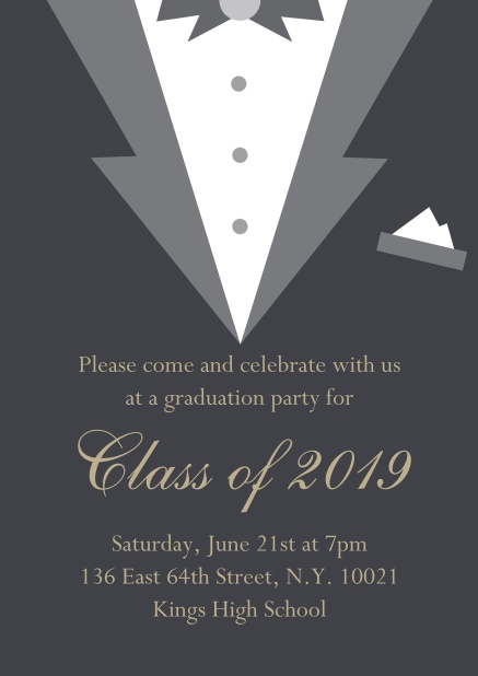 Class of 2019 Black tie - Grey - Graduation Class of 2019 graduation online invitation card with Black Tie card design. Grey.