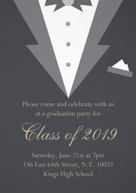 Class of 2019 Black tie - Grey - Graduation Class of 2019 graduation invitation card with Black Tie card design. Grey.