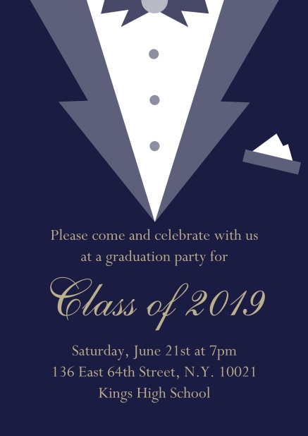 Class of 2019 Black tie - Navy - Graduation Class of 2019 graduation online invitation card with Black Tie card design. Navy.