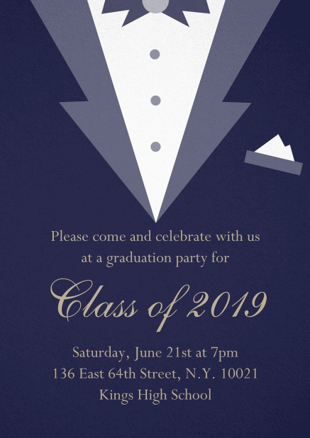 Class of 2019 Black tie - Navy - Graduation Class of 2019 graduation invitation card with Black Tie card design. Navy.