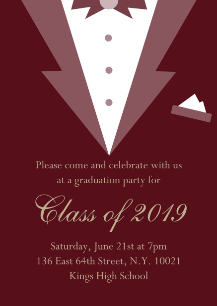 Class of 2019 Black tie - Red - Graduation Class of 2019 graduation online invitation card with Black Tie card design. Red.