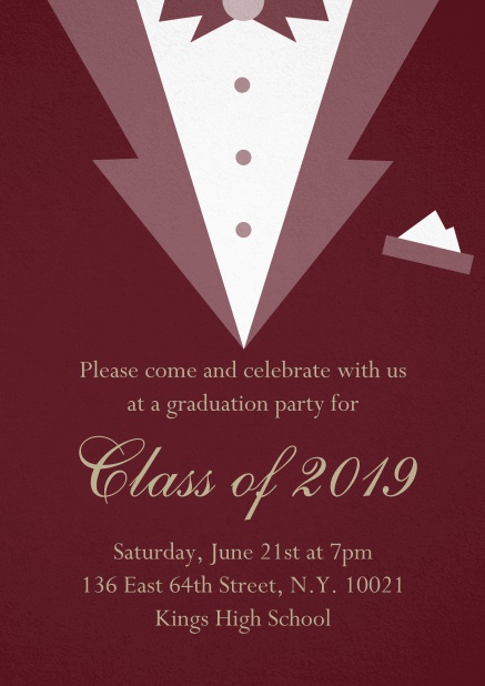 Class of 2019 Black tie - Red - Graduation Class of 2019 graduation invitation card with Black Tie card design. Red.