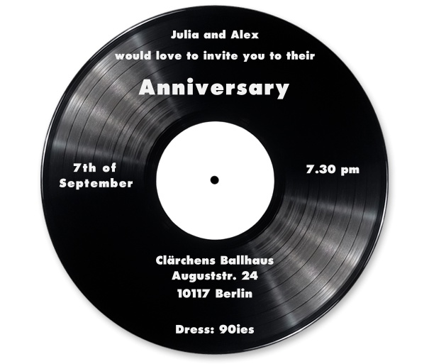 Retro online invitation card designed as black vinyl record