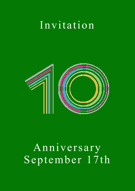 Animated colorful 10 - Green - Animated Invitations 10th anniversary online invitation card with animated number 10 animating in different bright colors. Green.