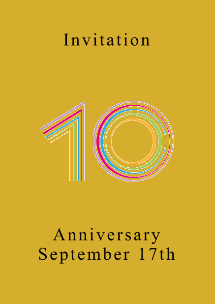 Animated colorful 10 - Yellow - Animated Invitations 10th anniversary online invitation card with animated number 10 animating in different bright colors. Yellow.
