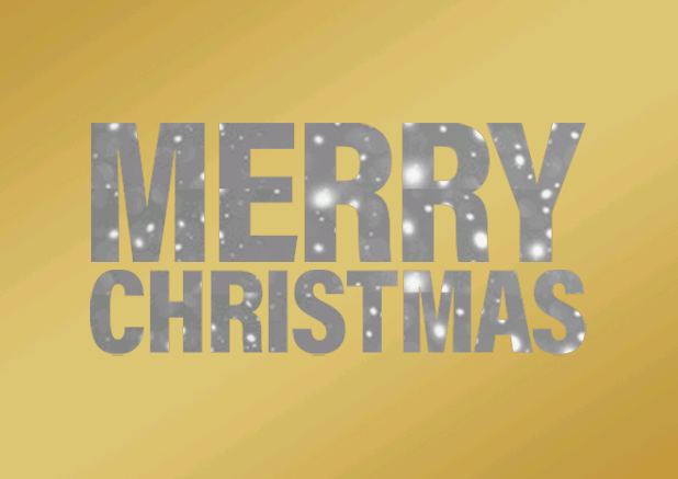 Merry Christmas gold animated - most popular Gold Christmas card with snow animated Merry Christmas text