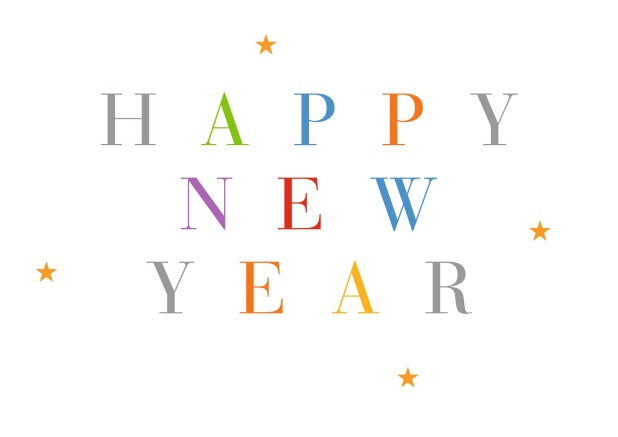 Online Neujahrskarte mit buntem Happy New Year Text