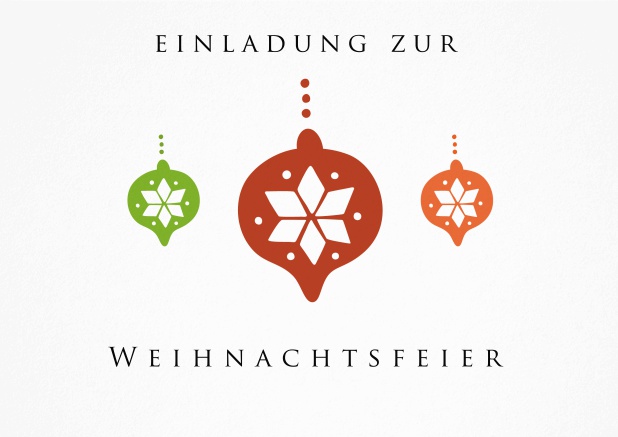 Weihnachtsfeier Einladungskarte mit buntem Weihnachtsschmuck