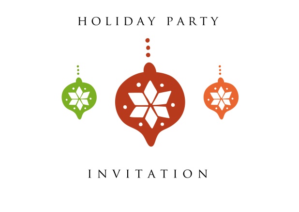 Online Holiday party invitation card with three colorful Christmas balls.