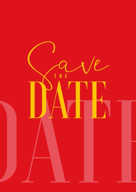 Online Save the Date card with illustrated yellow text on red card
