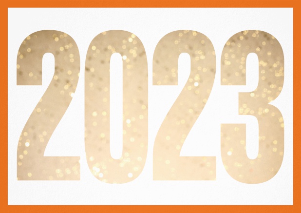 Einladungskarte mit ausgeschnittener Zahl 2023 Orange.