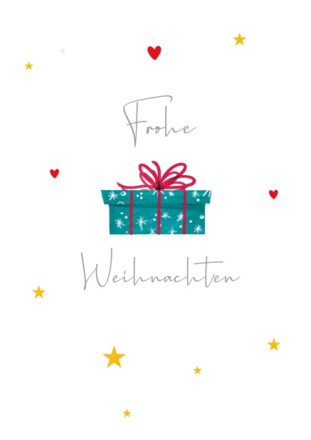 Online Helle Weihnachtskarte mit Geschenk mit roter Schleife
