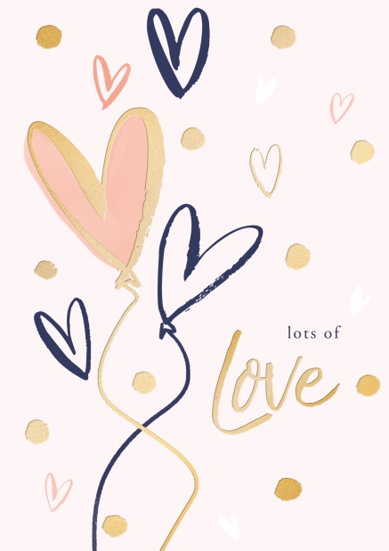 Online Beige Grusskarte mit Rosa Herzen Lots of Love Text