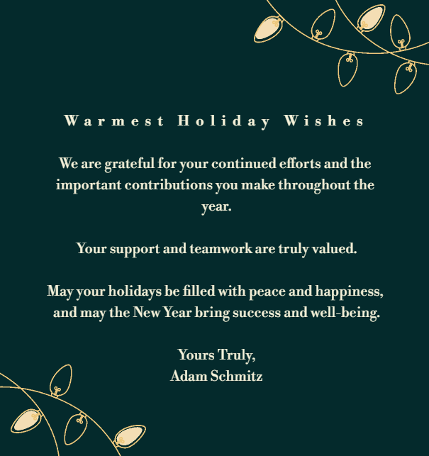 Online Holiday Card with blinking Holiday lights Green.