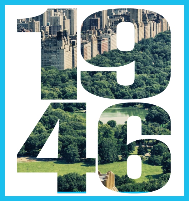 Online Einladungskarte mit ausgeschnittener 1946 für eigenes Foto Blau.